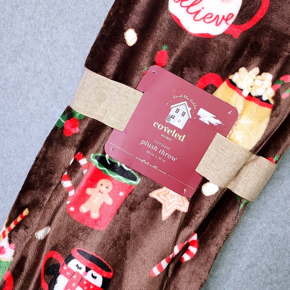 Christmas Gingerbread Plush Throw Blanket Holiday Cocoa Penguin Festive 60x70